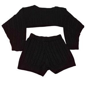 Fashion Nova Cable Knit Long Sleeve Crop Top & High Waisted Shorts SZ Large Set